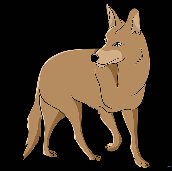 A fully colored, cartoon-style coyote standing in profile.