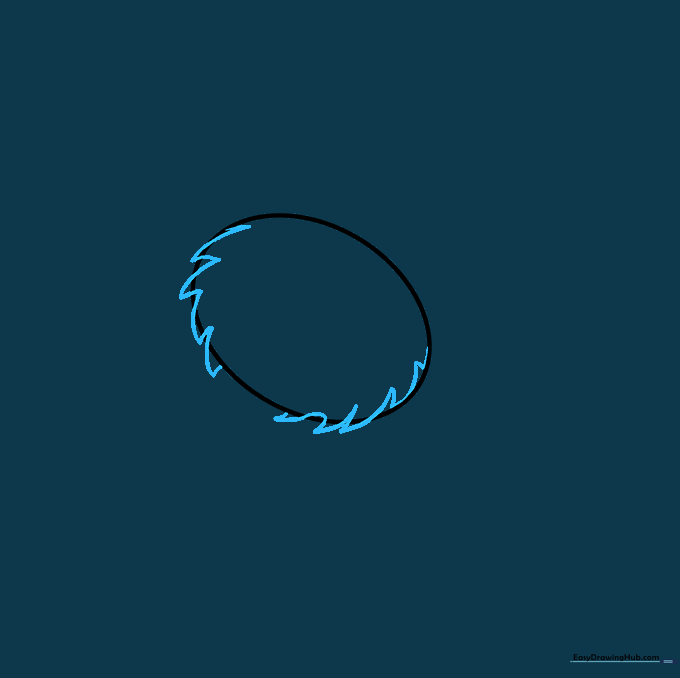 Drawing small, jagged, curved lines along the sides of the oval to create a textured crab shell.