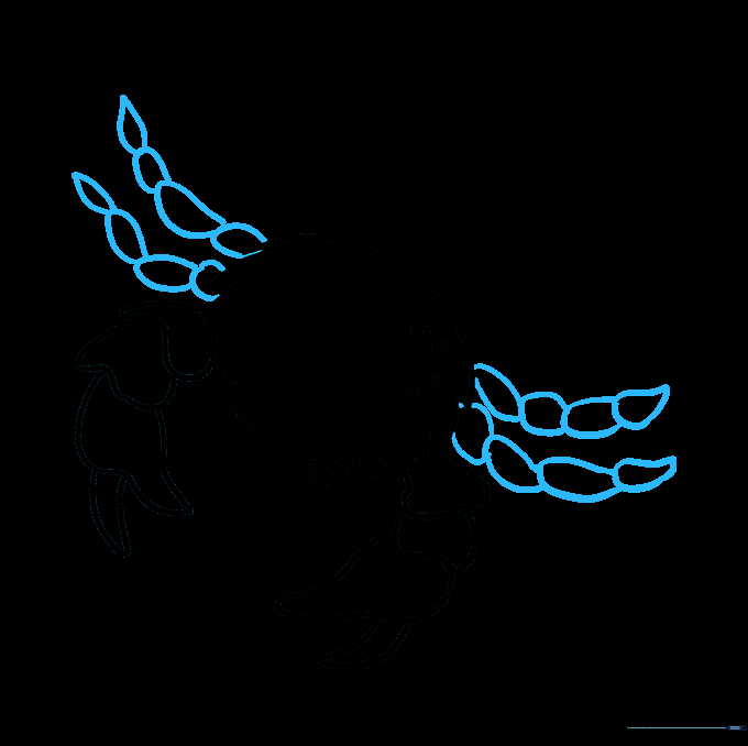 Adding the first four legs to the crab, each composed of three segments and a pointed foot.