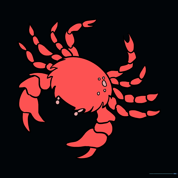 A fully colored, bright red cartoon crab drawing.