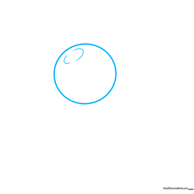 Pencil sketch of a single circular cranberry outline with small curved lines at the top.