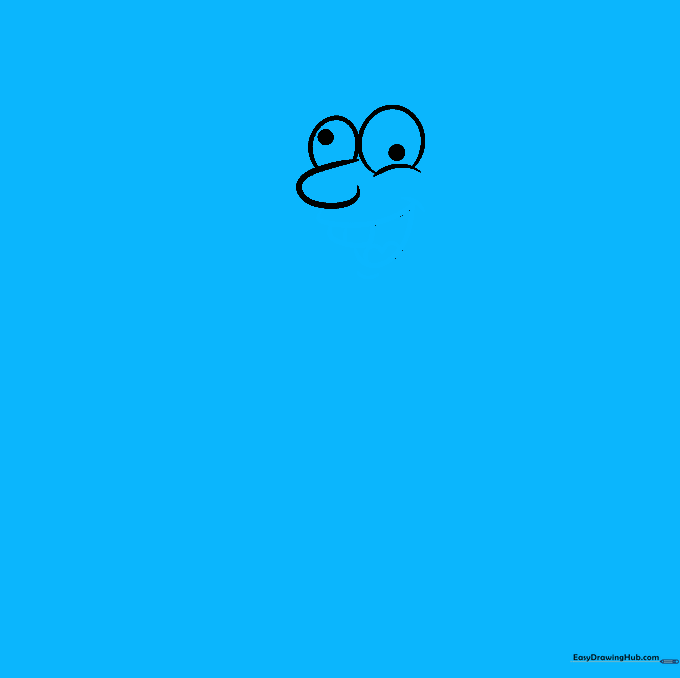 Drawing the mouth with buck teeth and a tongue for a cartoon character.