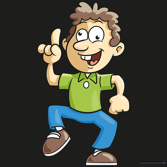 The final colored cartoon character drawing.