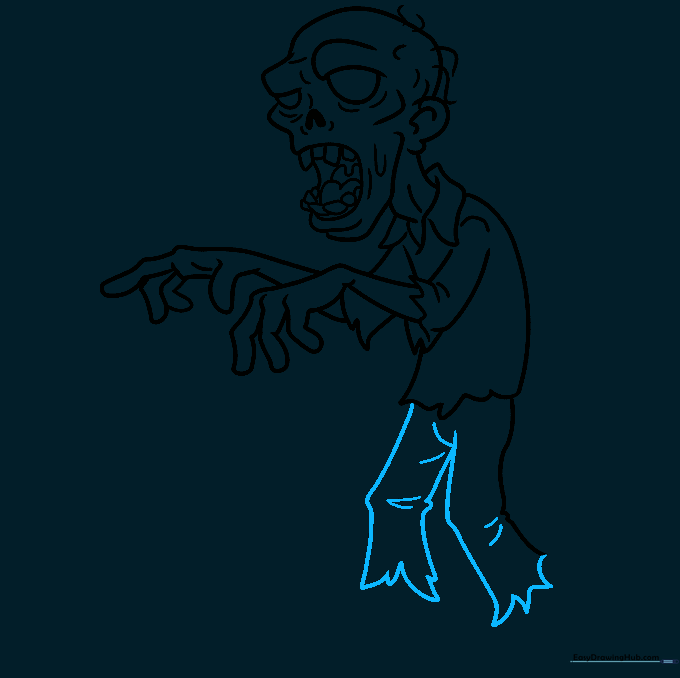 Adding detail lines to the zombie's pants to simulate torn fabric.