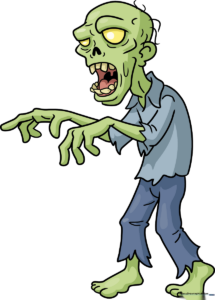 A finished, colorful cartoon zombie illustration standing in a spooky pose.