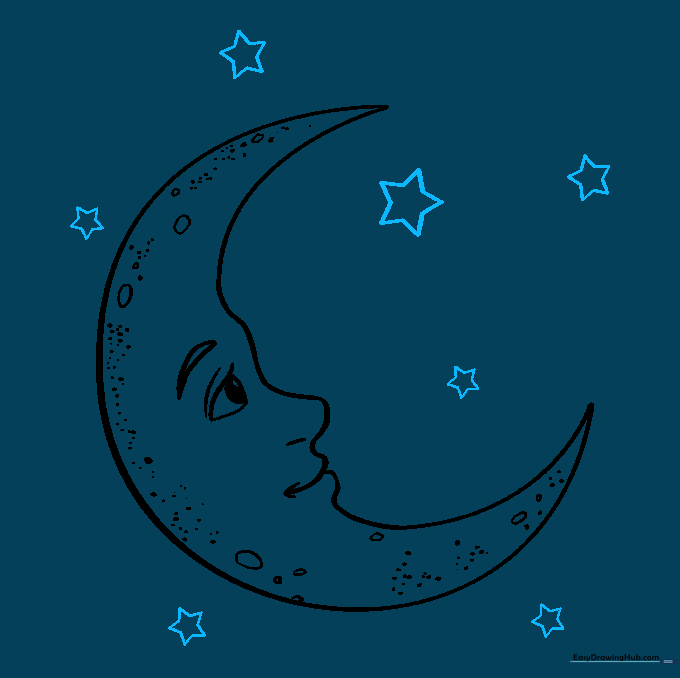 Five-pointed stars added to the background to complete the night sky theme.