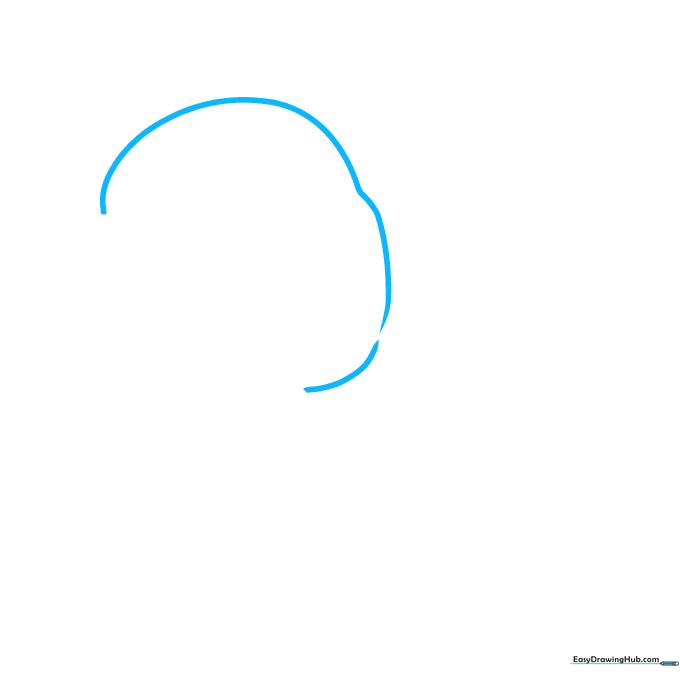 A single curved line drawn on a white background representing the initial base shape of a croissant.
