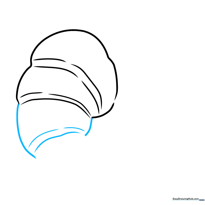 A third croissant segment being drawn with varying curved line lengths.