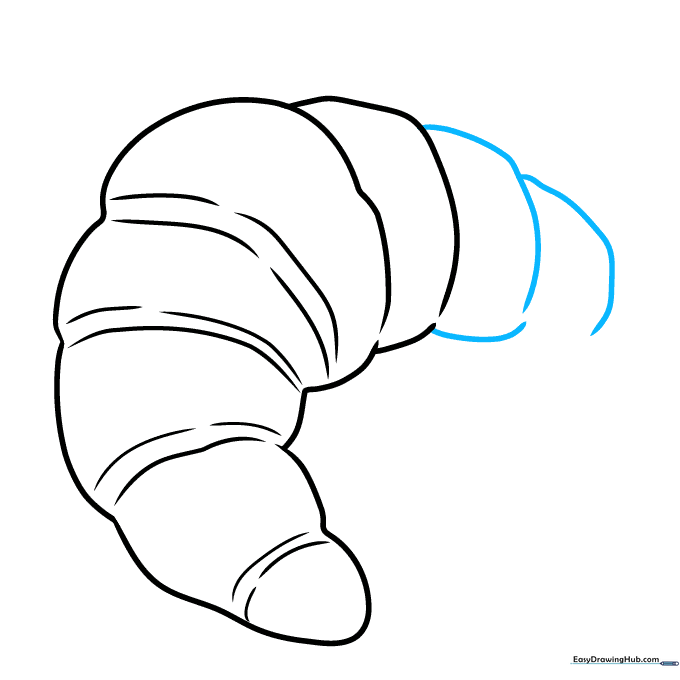 Adding smaller, detailed segments to the tip of the croissant.