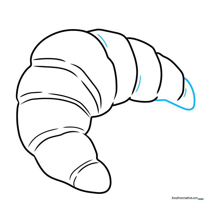 Adding final texture lines to the overlapping segments of the croissant.