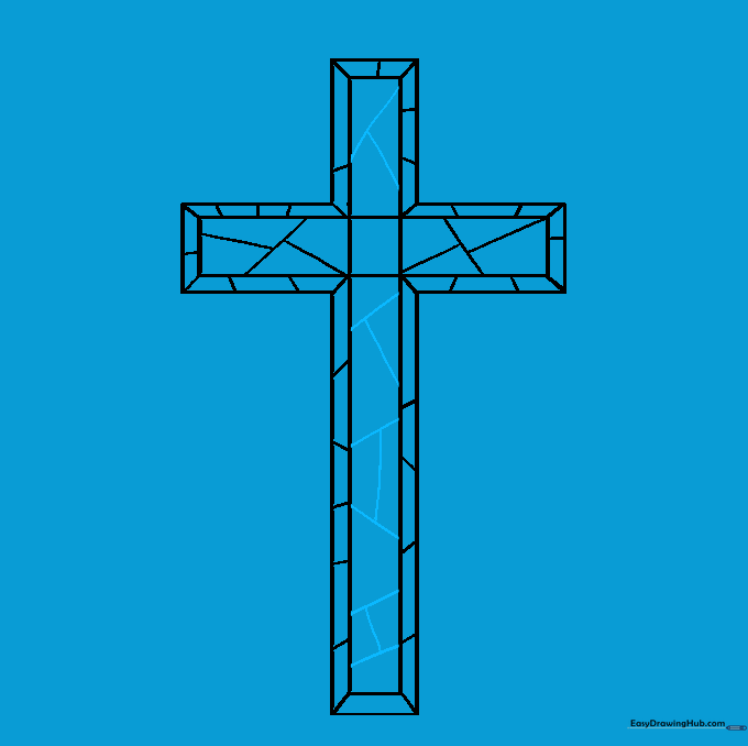 The vertical sections of the cross filled with additional geometric lines.