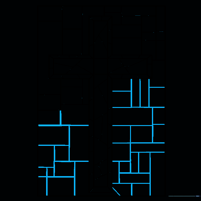 The completed line art of the cross and surrounding mosaic stained glass window.
