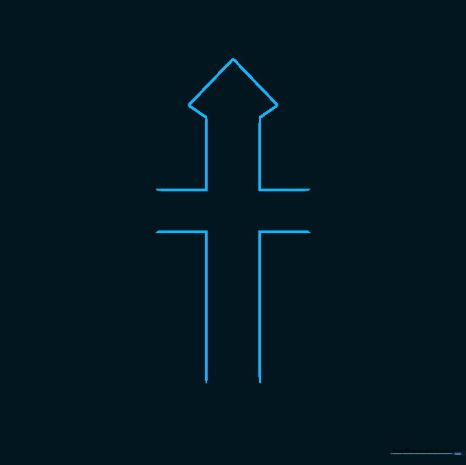 Pencil sketch showing the basic structure of a cross with perpendicular lines.