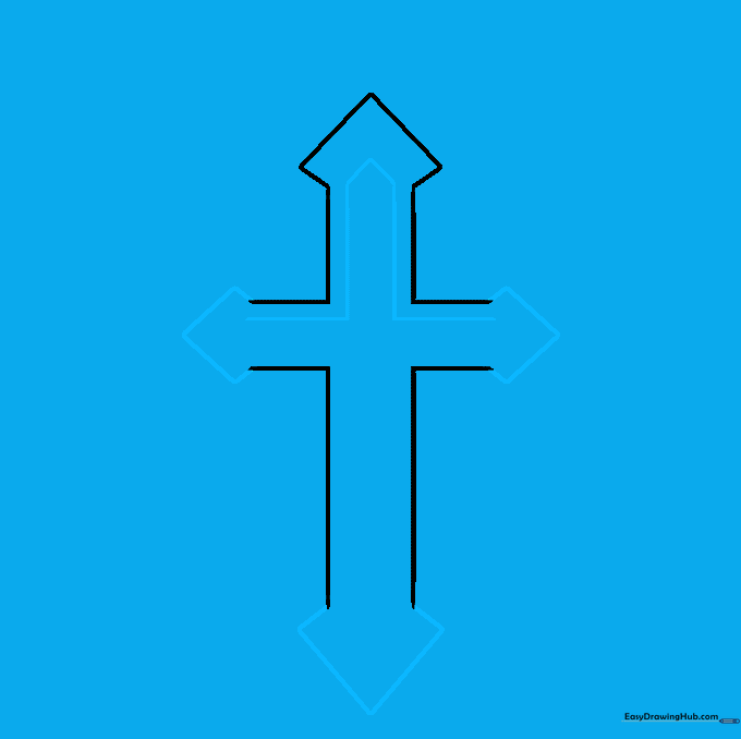 Drawing the inner lines of the cross to create a three-dimensional appearance.