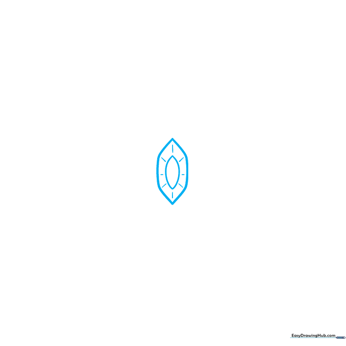 Pencil sketch of a central hexagonal gemstone for a crown drawing.