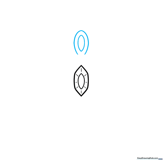 Drawing the central pointed arch of the crown above the gemstone.