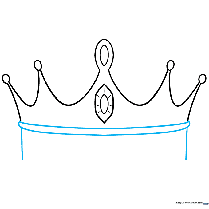 Drawing the horizontal band and vertical sides of the crown.