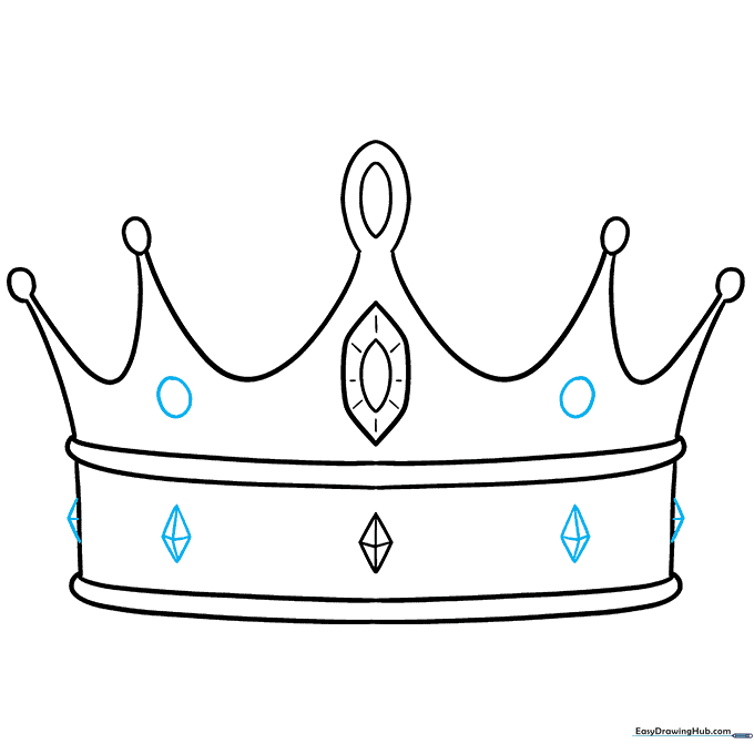 Adding circular and diamond-shaped jewels to the crown's surface.