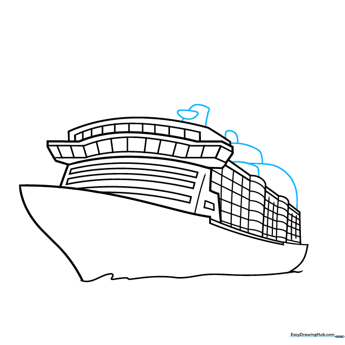 Drawing rounded shapes on the top deck to represent ship amenities.