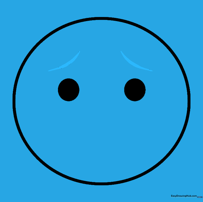 Two curved eyebrow lines added above the eyes, angled to show a sad or concerned facial expression.