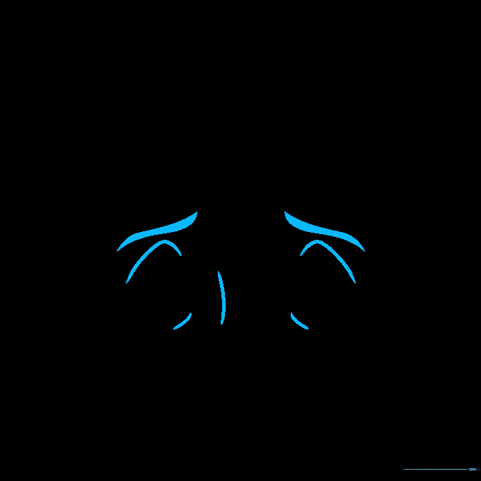 Drawing the bridge of the nose and arched, sad eyebrows above the eyes.
