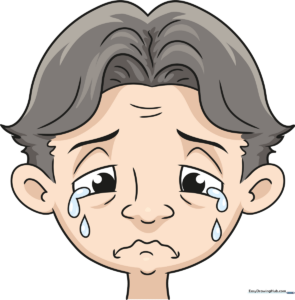 A finished, colored illustration of a crying face, showcasing expressive eyes and tears.