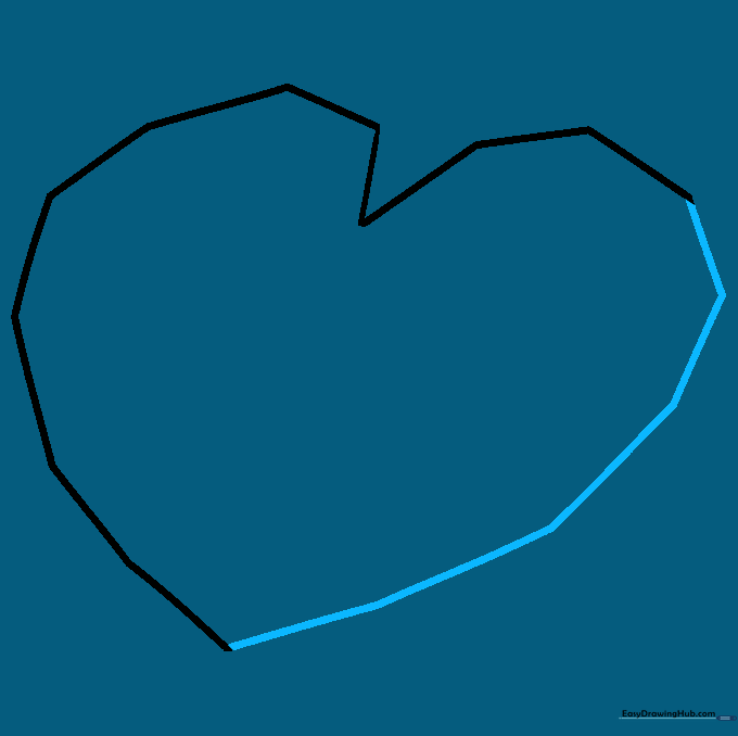 Completing the outline of the heart shape using straight lines for both sides.