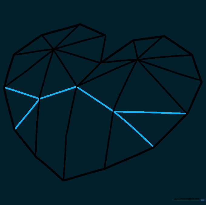 Adding additional detail lines to fill the faceted surface of the heart.