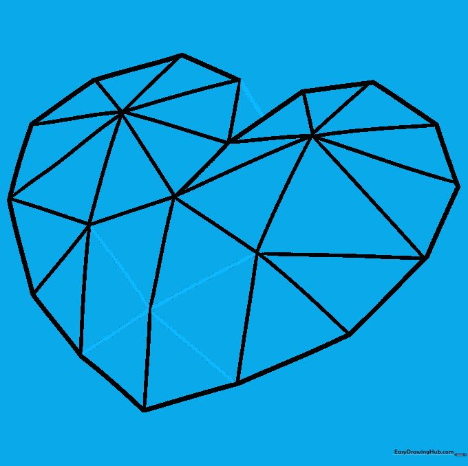 Finalizing the drawing with an X-shape at the bottom and a center line for 3D effect.