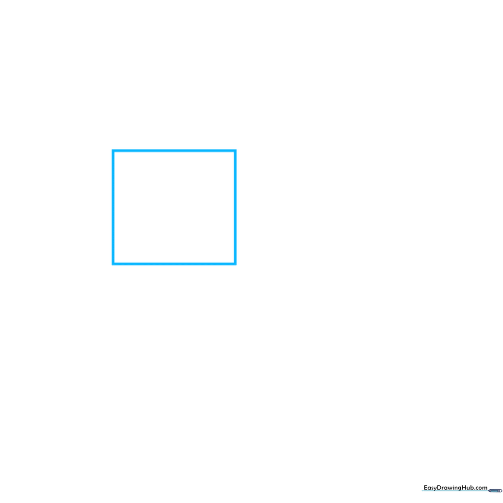A single square drawn on a white background representing the front face of a cube in one-point perspective.
