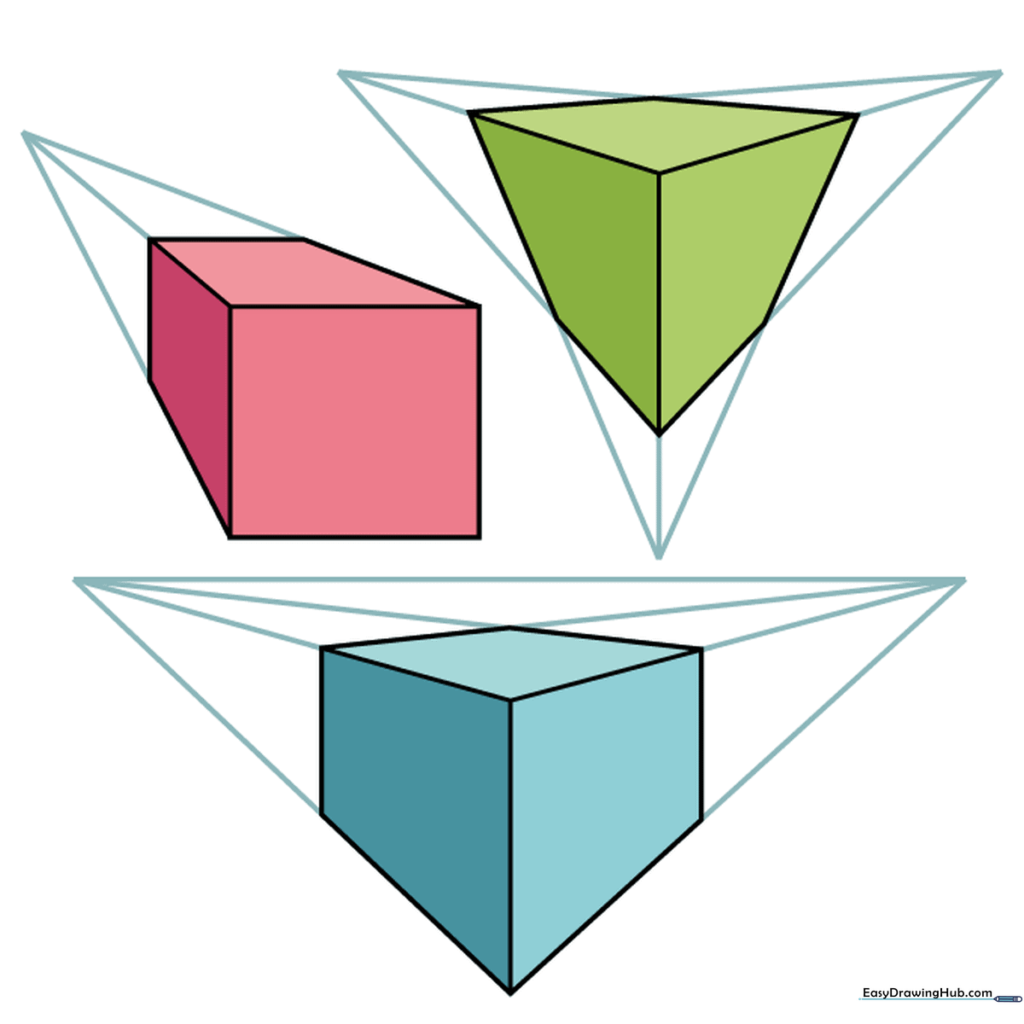 Finished cubes in various perspectives with shading applied to show depth.