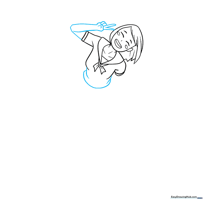 Sketch of an anime girl posing with her arms in a victory sign gesture.