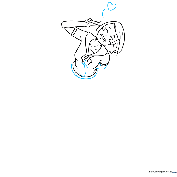 Anime girl drawing with added heart detail and refined clothing lines.