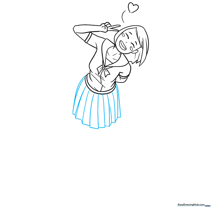 Sketch of a pleated school uniform skirt added to the anime girl character.