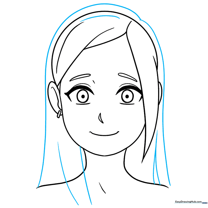 Adding long hair strands flowing over the shoulders.