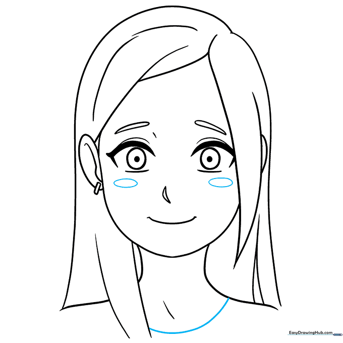 Adding blush marks to the cheeks and a shirt collar.