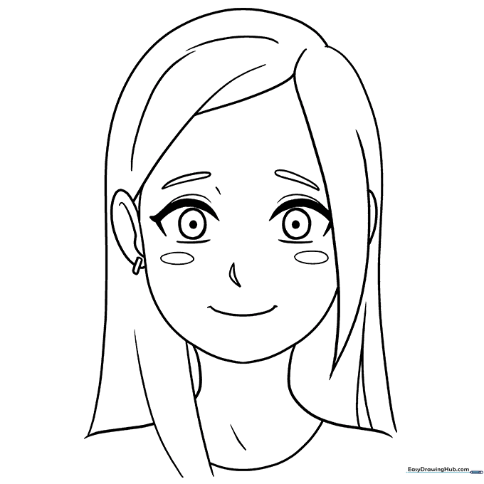 The completed line art of a cute anime girl's face.