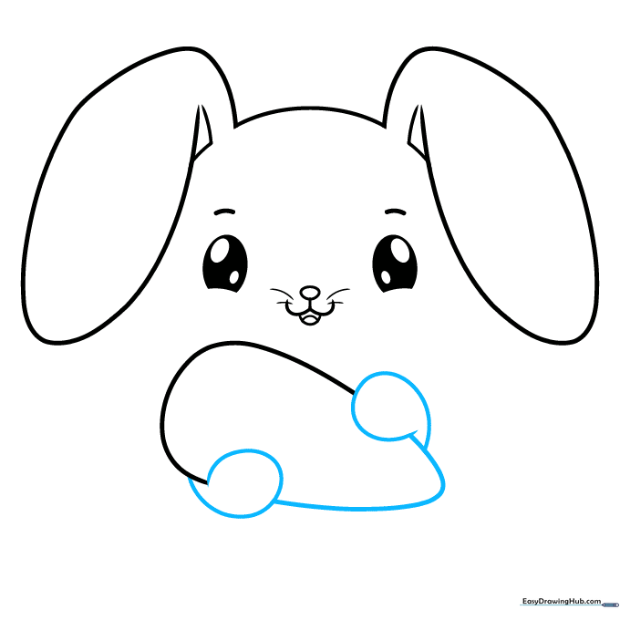 Bunny paws drawn as small curved shapes holding onto a carrot outline.