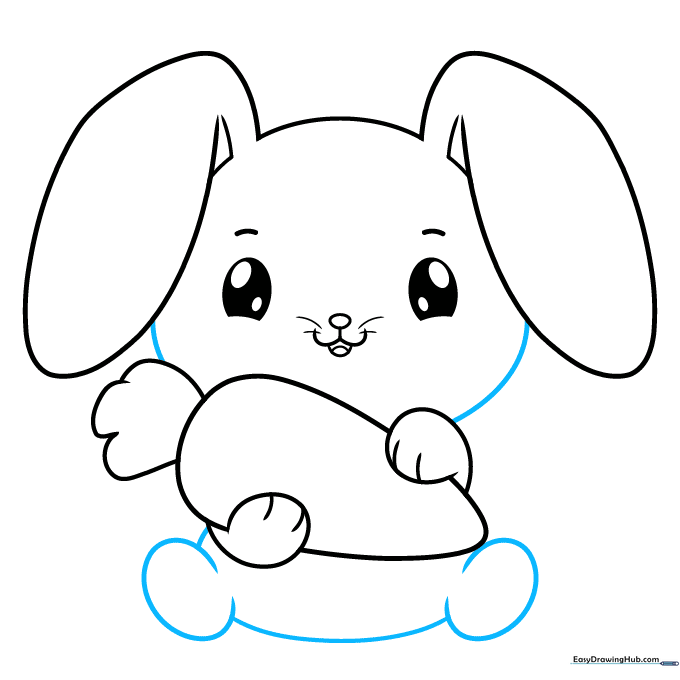The bunny's body outline connecting the head to the carrot and adding feet at the base.