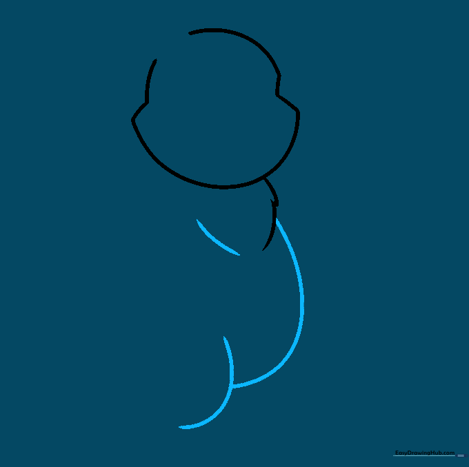 Drawing the bear's belly and lower leg outline.