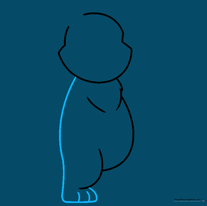 Sketching the bear's back and foot with toe details.