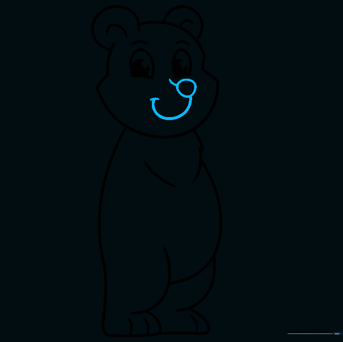 Drawing the bear's nose and smiling mouth.