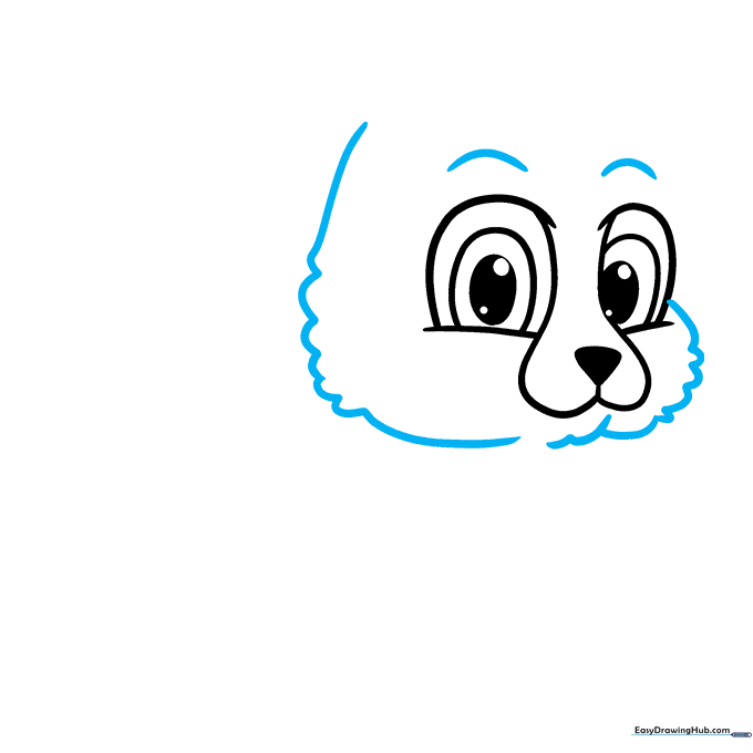 Drawing the cheetah's cheeks and eyebrows using jagged lines for a furry effect.