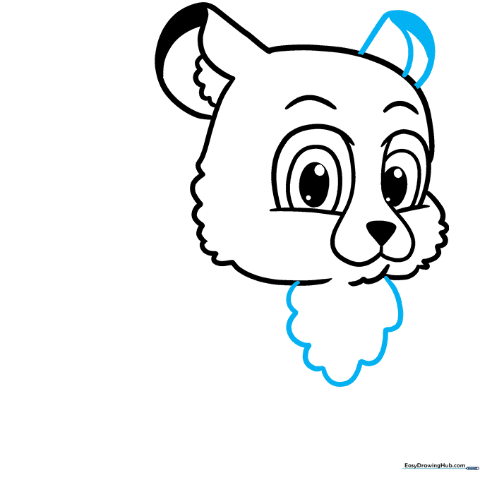 Adding the second ear and a wavy line to mark the white chest fur.