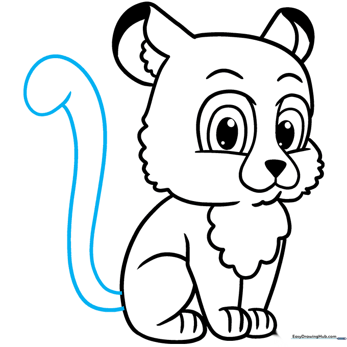 Drawing a long, curved tail extending from the cheetah's body.
