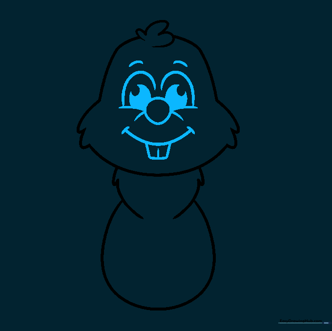 Adding nose, eyes, eyebrows, and buck teeth to the mouse face.