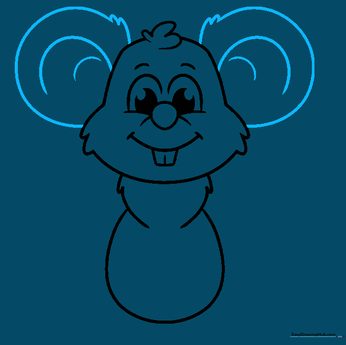 Drawing large, rounded ears on the sides of the mouse head.