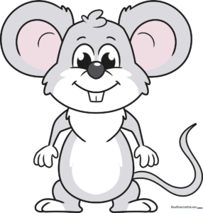 A vibrant, finished illustration of a cute cartoon mouse, perfect for kids' art projects.