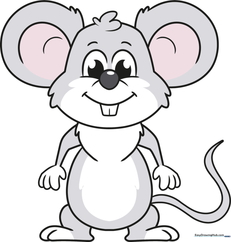 A vibrant, finished illustration of a cute cartoon mouse, perfect for kids' art projects.
