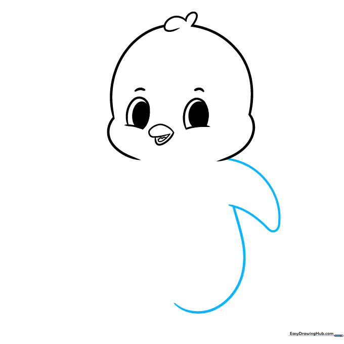 Drawing the penguin's first flipper and the side of its body.